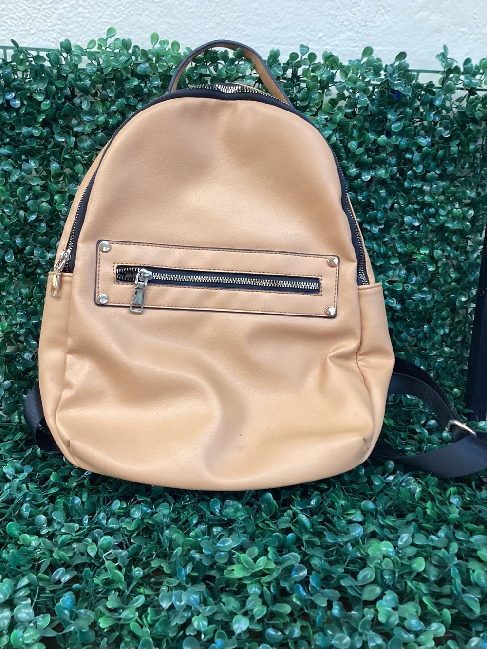 Tan Faux Leather Mini Backpack - Compact Everyday Bag
